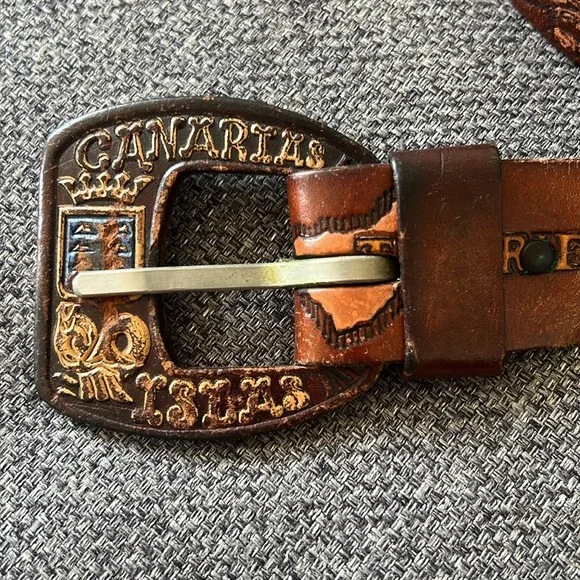 Vintage Canary Islands Leather Belt - Picture 2 of 10